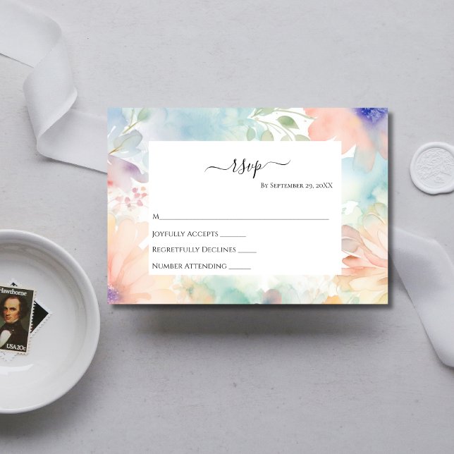 Pastel Watercolor Floral Elegant Wedding RSVP Card (Pastel Floral Watercolor Wedding RSVP card)