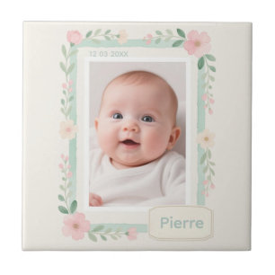 Pastel Watercolor Floral Empty Photo Frame Ceramic Tile