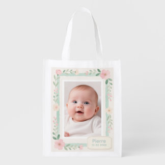 Pastel Watercolor Floral Empty Photo Frame Grocery Bag