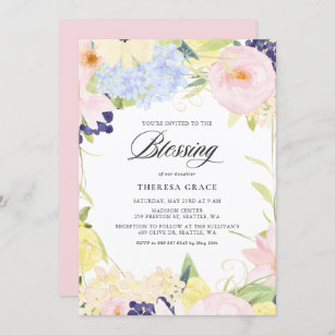 Pastel Watercolor Floral Frame Blessing Invitation