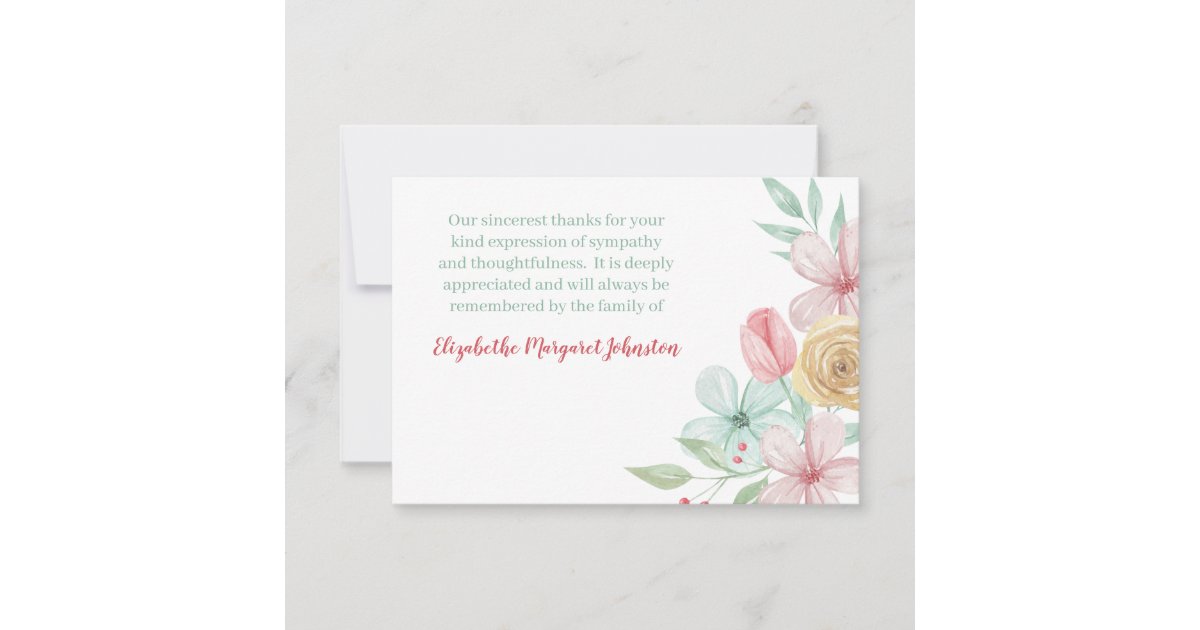 Pastel Watercolor Floral Funeral Bereavement Thank You Card | Zazzle