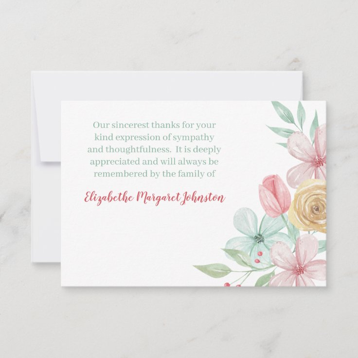Pastel Watercolor Floral Funeral Bereavement Thank You Card Zazzle