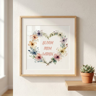 Pastel Watercolor Floral Heart Wreath Bloom Quote Poster