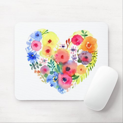 Pastel Watercolor Floral Heart Wreath Mouse Pad