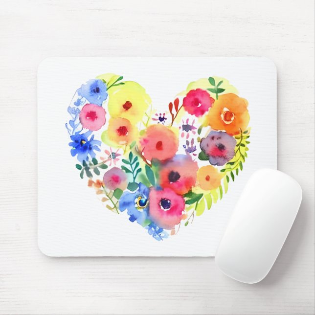 Pastel Watercolor Floral Heart Wreath Mouse Pad (With Mouse)