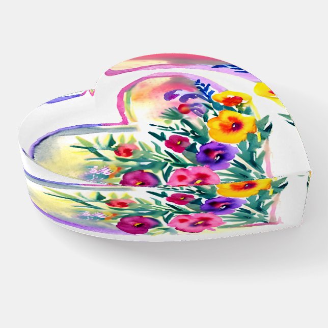 Pastel Watercolor Floral Heart Wreath Paperweight (Angled)