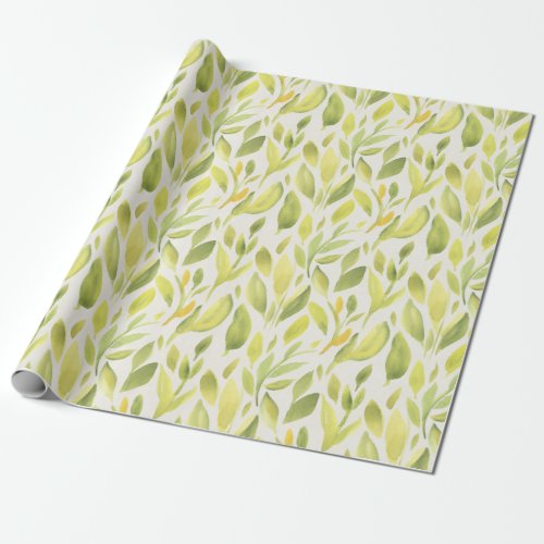 Pastel Watercolor Floral Mint Green Leaves Wrapping Paper