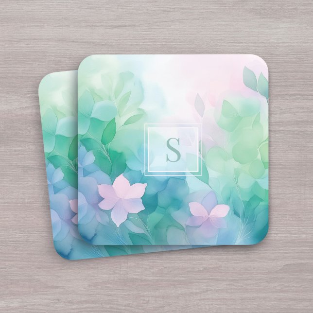 Pastel Watercolor Floral Monogram Coasters (Creator Uploaded)
