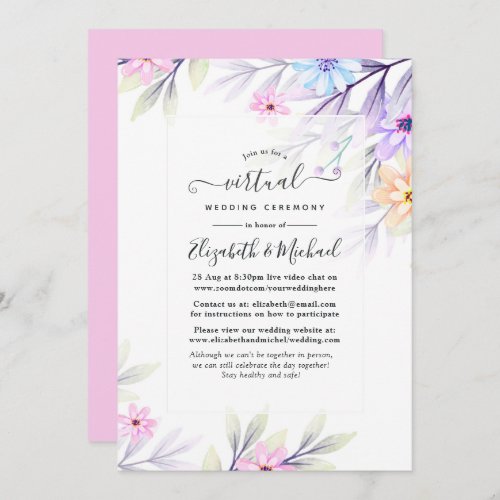 Pastel Watercolor Floral Online Virtual Wedding Invitation