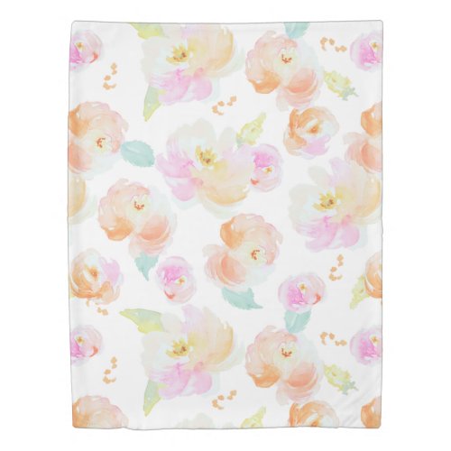 Pastel watercolor floral pattern duvet cover