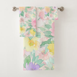 Pastel Watercolor Floral Pattern – Soft Spring Bath Towel Set