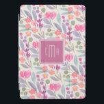 Pastel Watercolor Floral Pattern with Monogram iPad Pro Cover<br><div class="desc">A beautiful pastel floral watercolor pattern in pinks,  raspberries,  blues,  greens and lilacs that color coordinate with the square frame surrounding your monogram. Personalize by editing the sample monogram in the easy to use text template.</div>