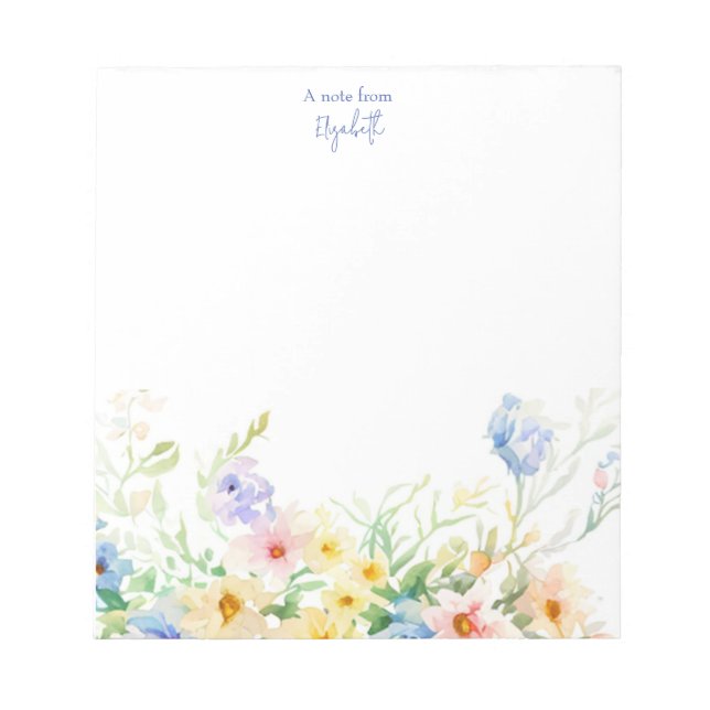 Pastel watercolor floral personalized notepad (Front)
