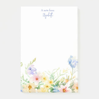 Pastel watercolor floral personalized post-it notes