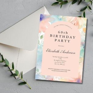 Pastel Watercolor Floral Pink Modern 60th Birthday Invitation
