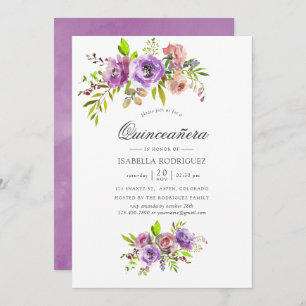 Pastel Watercolor Floral Quinceañera Invitation