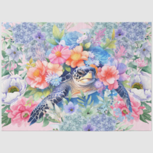 Pastel Watercolor Floral Sea Turtles Decoupage Tissue Paper