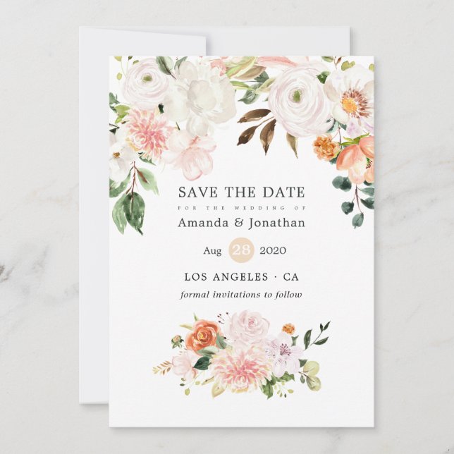 Pastel Watercolor Floral Spring Wedding Save The Date (Front)