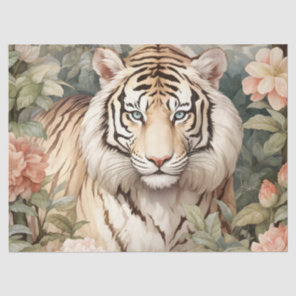 Pastel Watercolor Floral Tiger Decoupage  Tissue Paper