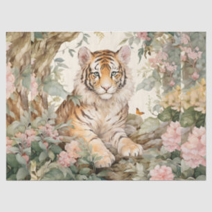 Pastel Watercolor Floral Tiger Decoupage Tissue Paper