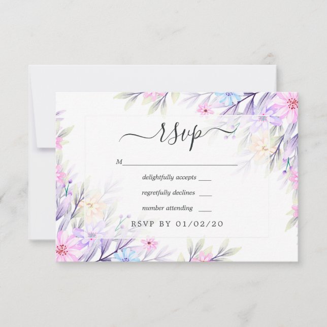 Pastel Watercolor Floral Wedding RSVP Card (Front)