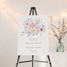 Pastel Watercolor Floral Wedding Welcome Sign
