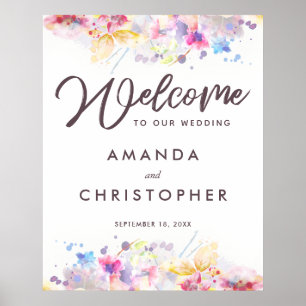 Pastel Watercolor Floral Welcome Wedding Poster