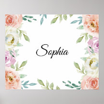 Pastel Watercolor Floral with Customized Name