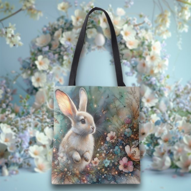 Pastel Watercolor Floral Woodland Bunny  Easter  Tote Bag (Creator Uploaded)
