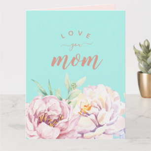 Pastel Watercolor Florals Love You Mom Minimalist Card