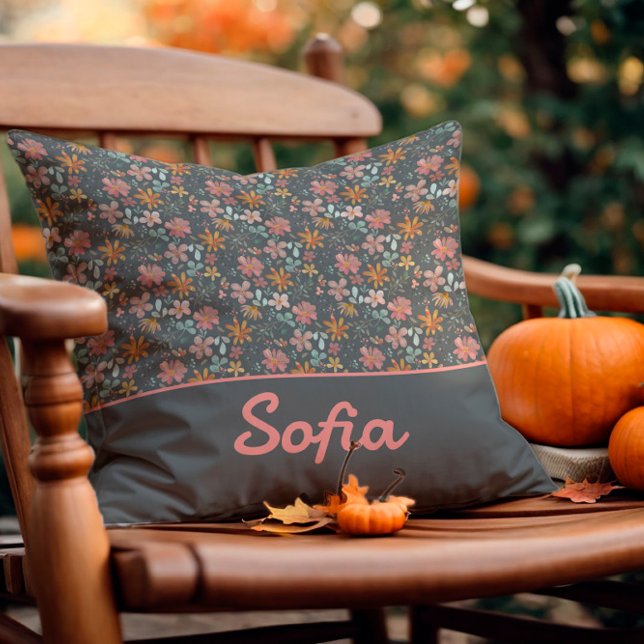 Pastel watercolor flower boho gray Throw Pillow (Creator Uploaded)