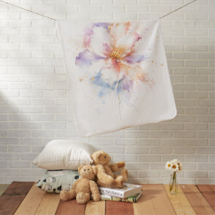 Pastel Watercolor Flower with Gold Accents Art Baby Blanket