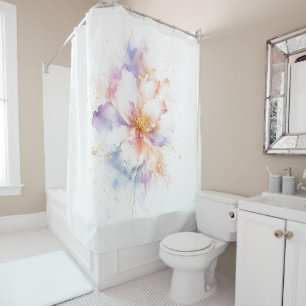 Pastel Watercolor Flower with Gold Accents Art Shower Curtain
