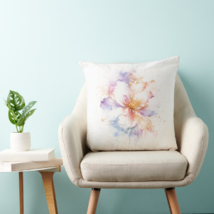 Pastel Watercolor Flower with Gold Accents Art Throw Pillow
