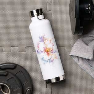 Pastel Watercolor Flower with Gold Accents Art Water Bottle