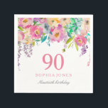 Pastel Watercolor Flowers 90th Birthday Party Napkins<br><div class="desc">Pastel Watercolor Flowers 90th Birthday Party 

See our store for matching invitation,  Envelope and napkins
Also matching coffee mugs</div>
