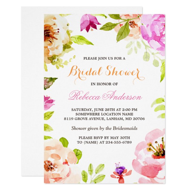 Pastel Watercolor Flowers Botanical Bridal Shower Invitation