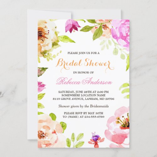 Pastel Watercolor Flowers Botanical Bridal Shower Card