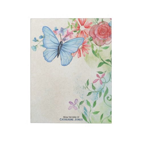 Pastel Watercolor Flowers  Butterfly  Parchment Notepad