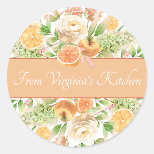 Pastel Watercolor Flowers Fruit and Foliage Classic Round Sticker