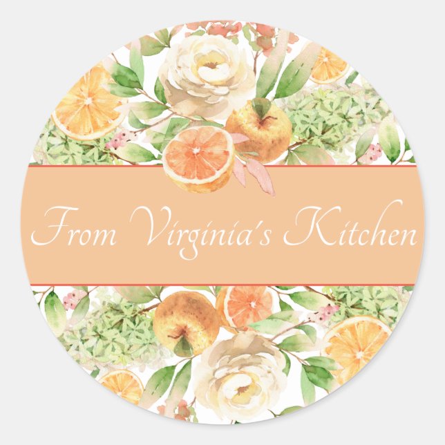 Pastel Watercolor Flowers, Fruit and Foliage Classic Round Sticker (Front)