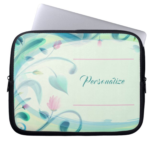 Pastel Watercolor Flowers Personalize Laptop Sleeve (Front)