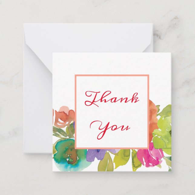 Pastel Watercolor Flowers Script Thank You  Note Card (Front)