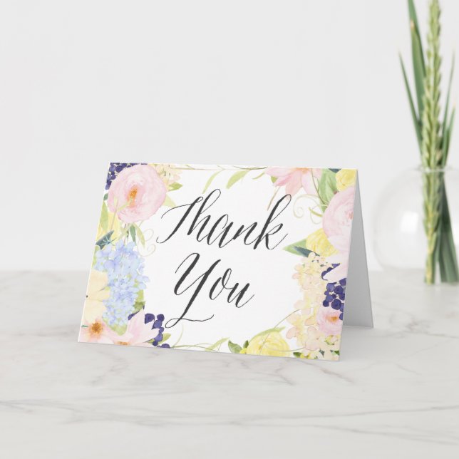 Pastel Watercolor Flowers Thank You Card (Front)