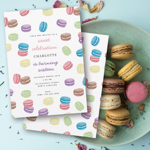 Pastel Watercolor French Macarons Birthday Party Invitation