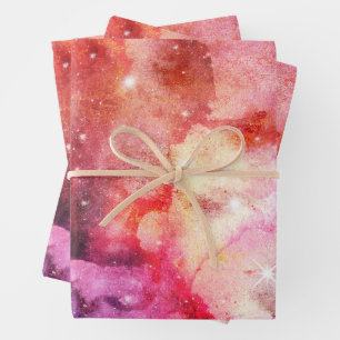 Pastel Watercolor & Galaxy Nebula Abstract Pattern Wrapping Paper Sheets