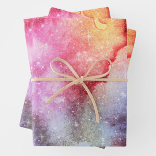 Pastel Watercolor & Galaxy Nebula Abstract Pattern Wrapping Paper Sheets