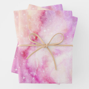 Pastel Watercolor & Galaxy Nebula Abstract Pattern Wrapping Paper Sheets