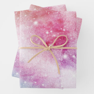 Pastel Watercolor & Galaxy Nebula Abstract Pattern Wrapping Paper Sheets