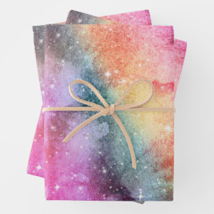 Pastel Watercolor & Galaxy Nebula Abstract Pattern Wrapping Paper Sheets